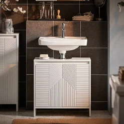 Sobuy Meuble sous Lavabo de Salle de Bain avec 2 Portes et 2 Étagères, Blanc, L60xP30xH61 cm, BZR157-W* Meuble Sous Lavabo