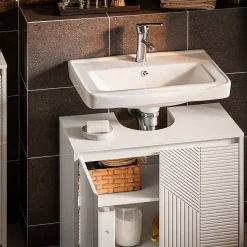 Sobuy Meuble sous Lavabo de Salle de Bain avec 2 Portes et 2 Étagères, Blanc, L60xP30xH61 cm, BZR157-W* Meuble Sous Lavabo