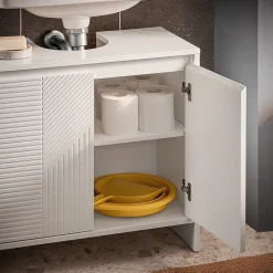 Sobuy Meuble sous Lavabo de Salle de Bain avec 2 Portes et 2 Étagères, Blanc, L60xP30xH61 cm, BZR157-W* Meuble Sous Lavabo