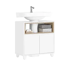 Sobuy Meuble Sous Lavabo de Salle de Bain Meuble évier de Cuisine, 2 Portes, BZR148-W,* Meuble Sous Lavabo