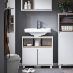Sobuy Meuble Sous Lavabo de Salle de Bain Meuble évier de Cuisine, 2 Portes, BZR148-W,* Meuble Sous Lavabo