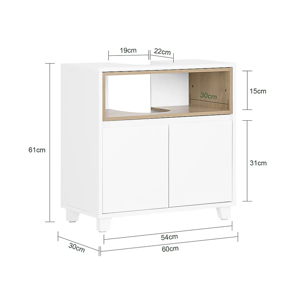 Sobuy Meuble Sous Lavabo de Salle de Bain Meuble évier de Cuisine, 2 Portes, BZR148-W,* Meuble Sous Lavabo