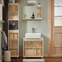 Sobuy Meuble sous Lavabo de Salle de Bain à 2 Portes en Bambou, BZR125-W,