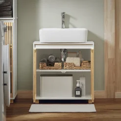 Sobuy Meuble sous Lavabo de Salle de Bain à 2 Portes en Bambou, BZR125-W,