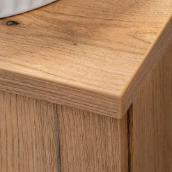 [En.Casa] Meuble sous lavabo double avec 1 porte et 4 tiroirs NEWPORT 140 x 60 x 40 cm effet chêne en.casa* Meuble Sous Lavabo
