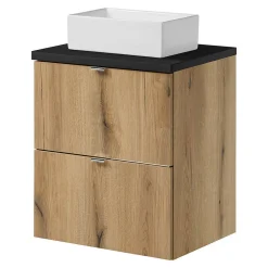 [En.Casa] Meuble sous lavabo NEWPORT avec 2 tiroirs 50 x 60 x 40 cm effet chêne noir en.casa