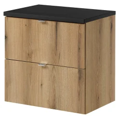 [En.Casa] Meuble sous lavabo NEWPORT avec 2 tiroirs 60 x 60 x 40 cm effet chêne noir en.casa* Meuble Sous Lavabo