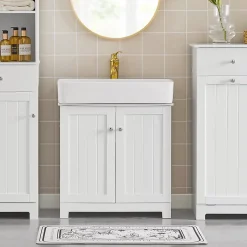 Sobuy Meuble Sous Lavabo Salle de Bain à 2 étages 2 Portes, BZR18-W,