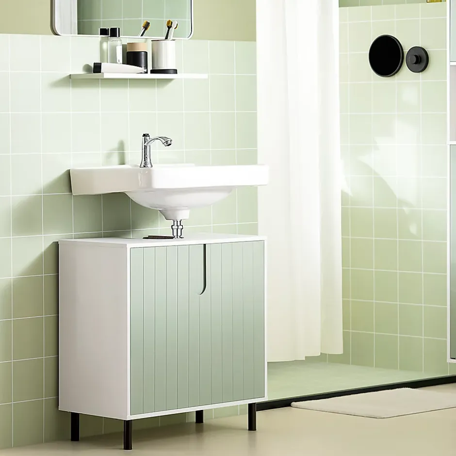 Sobuy Meuble sous Lavabo Salle de Bain, Meuble sous Vasque avec 2 Portes, , BZR139-GR* Meuble Sous Lavabo