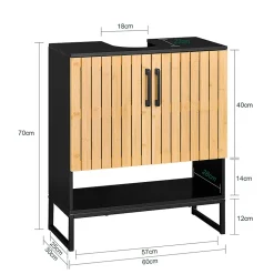 Sobuy Meuble sous Lavabo Salle de Bain 60 cm en Bambou et Métal pour Espace Réduit, BZR202-SCH* Meuble Sous Lavabo