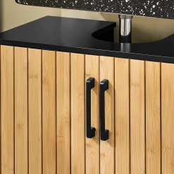 Sobuy Meuble sous Lavabo Salle de Bain 60 cm en Bambou et Métal pour Espace Réduit, BZR202-SCH* Meuble Sous Lavabo