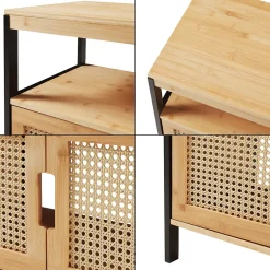[En.Casa] Meuble sous lavabo Tervola bambou 60 x 60 x 35 cm noir naturel aspect rotin en.casa