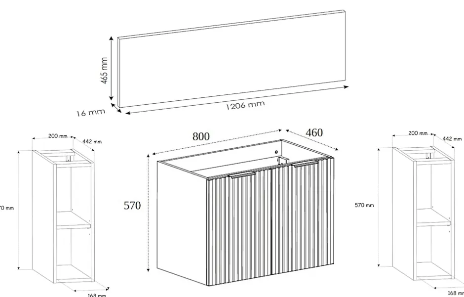 Furnidea Meuble sous vasque à 2 portes FLOW CACHEMIRE 120 cm avec 2 x l'étagères - extensions et plan* Meuble Vasque