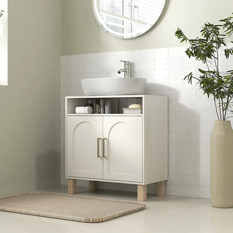 Homcom Meuble sous vasque - 2 portes, étagère, niche - MDF crème* Meuble Sous-Vasque