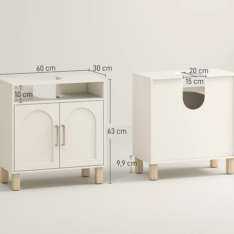 Homcom Meuble sous vasque - 2 portes, étagère, niche - MDF crème* Meuble Sous-Vasque
