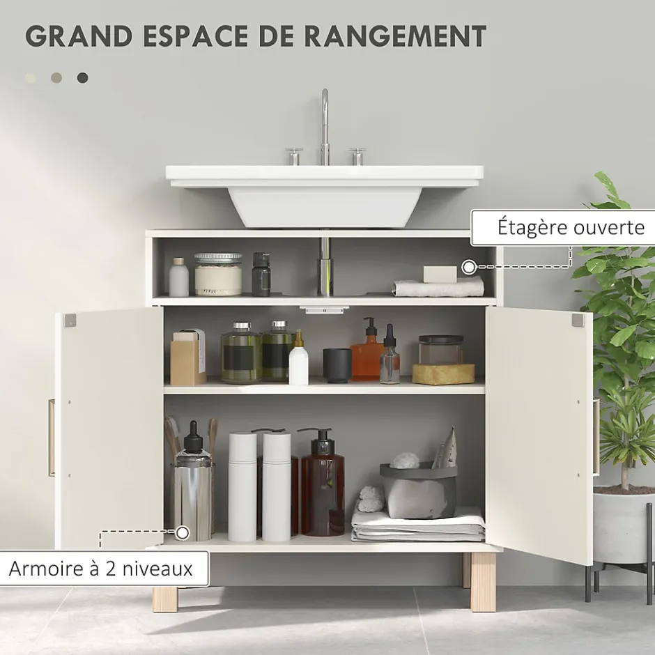 Homcom Meuble sous vasque - 2 portes, étagère, niche - MDF crème* Meuble Sous-Vasque