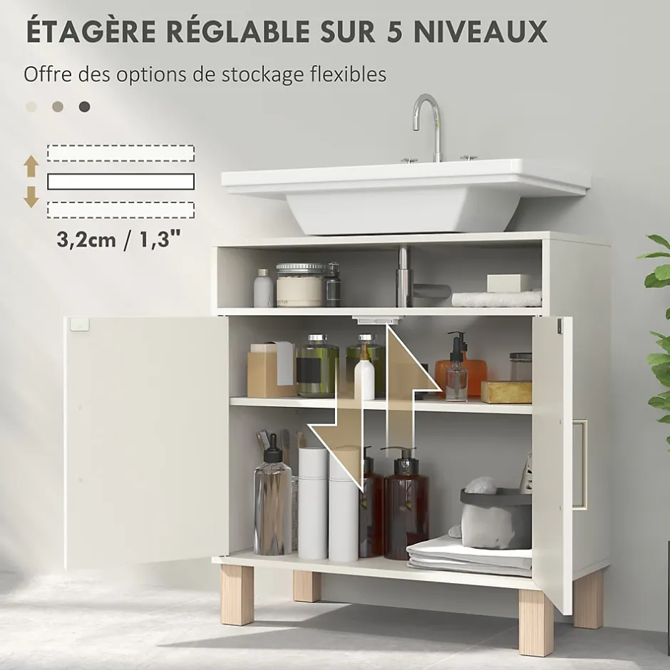Homcom Meuble sous vasque - 2 portes, étagère, niche - MDF crème* Meuble Sous-Vasque