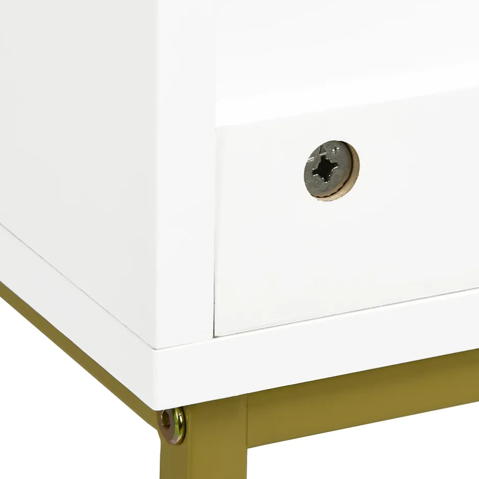 kleankin Meuble sous vasque - 2 portes - dim. 60L x 30l x 65H cm - acier doré MDF blanc