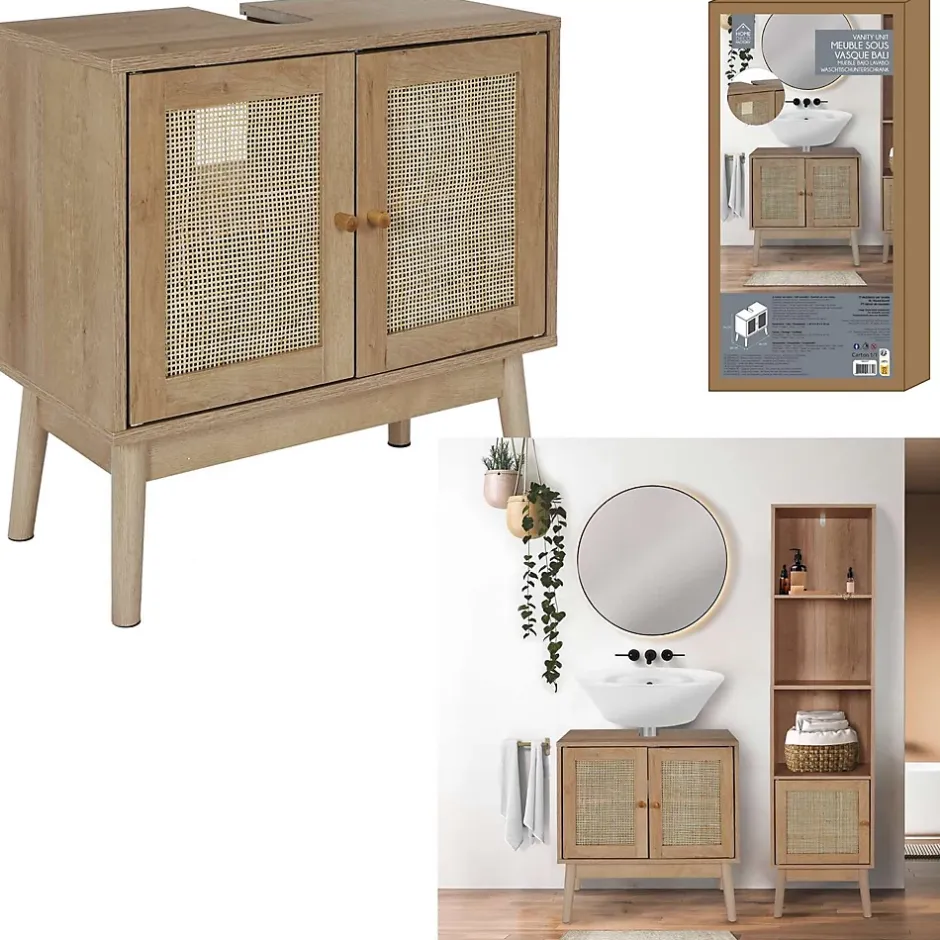 The Home Deco Factory Meuble sous vasque 2 portes Bali en cannage