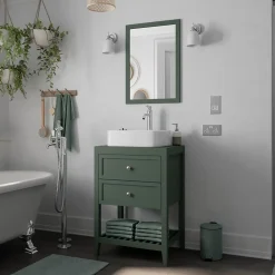 GoodHome Meuble sous vasque à poser l.60 cm vert + plan de toilette effet marbre blanc Cadélia, Perma