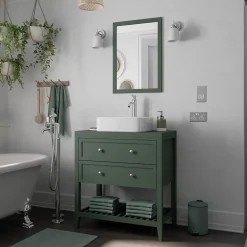 GoodHome Meuble sous vasque à poser l.80 cm vert + plan de toilette, Perma* Meuble Buanderie