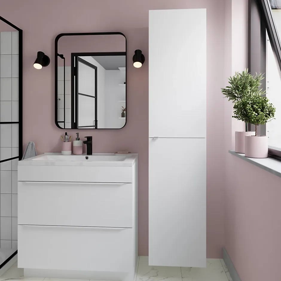 GoodHome Meuble sous vasque à poser blanc mat l.80 x H.82 x P.45 cm, Imandra* Meuble Buanderie|Meuble Sous-Vasque