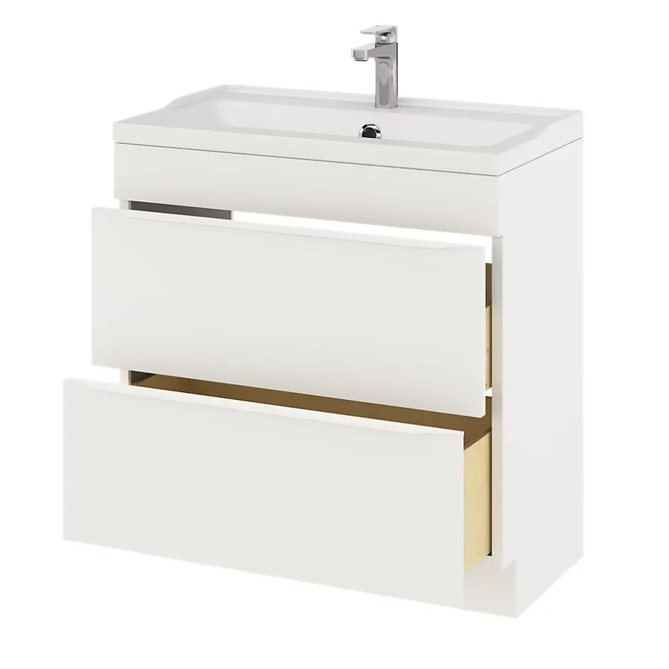 GoodHome Meuble sous vasque à poser blanc mat l.80 x H.82 x P.45 cm, Imandra* Meuble Buanderie|Meuble Sous-Vasque
