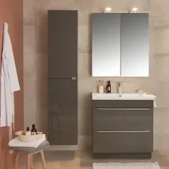 GoodHome Meuble sous vasque à poser gris taupe l.80 x H.82 x P.45 cm, Imandra* Meuble Buanderie