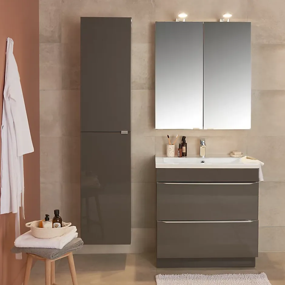GoodHome Meuble sous vasque à poser gris taupe l.80 x H.82 x P.45 cm, Imandra* Meuble Buanderie