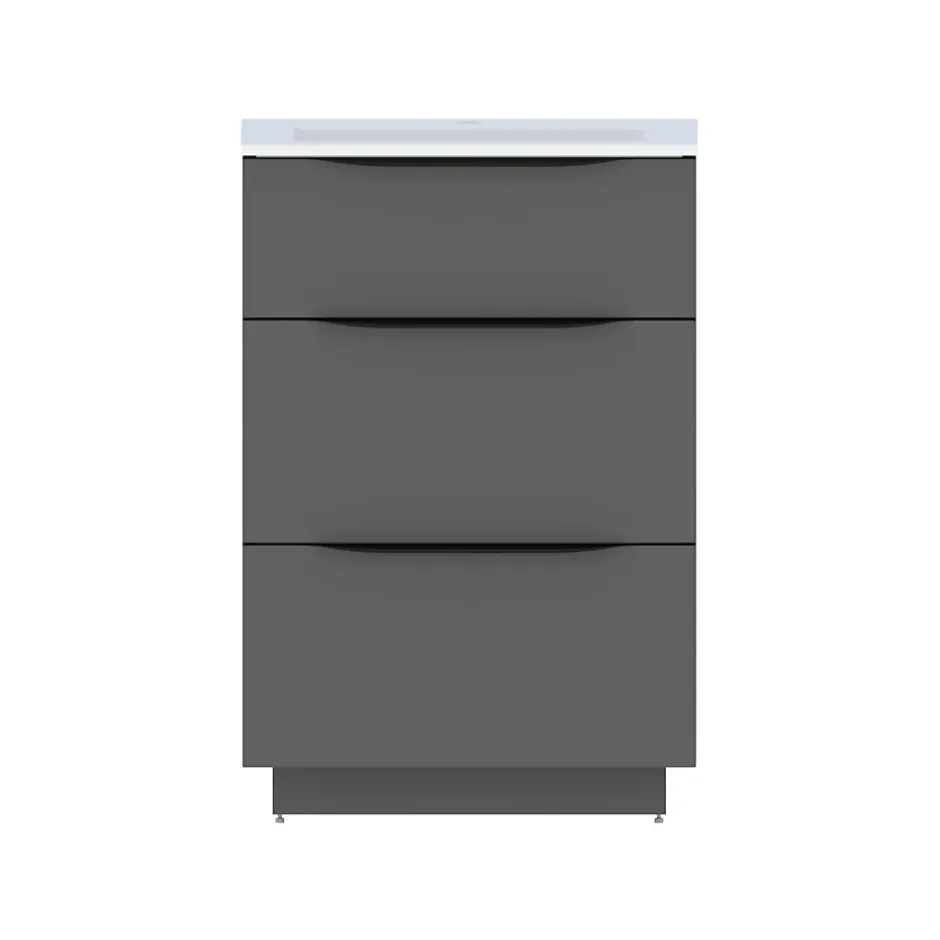 Meuble sous vasque à poser gris anthracite brillant l.60 x H.88 x P.50 cm, Pamili* Meuble Buanderie|Meuble Sous-Vasque