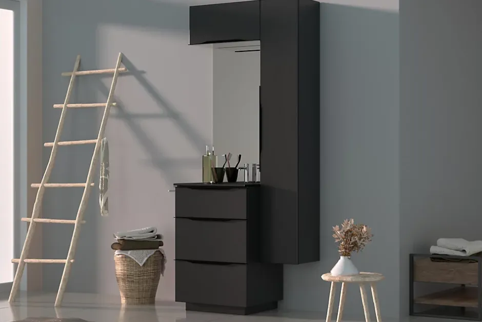 Meuble sous vasque à poser gris anthracite brillant l.60 x H.88 x P.50 cm, Pamili* Meuble Buanderie|Meuble Sous-Vasque