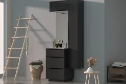 Meuble sous vasque à poser gris anthracite brillant l.60 x H.88 x P.50 cm, Pamili* Meuble Buanderie|Meuble Sous-Vasque