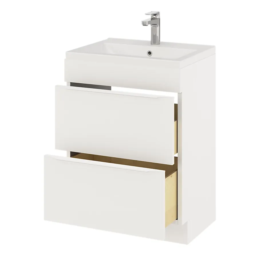 GoodHome Meuble sous vasque à poser blanc mat l.60 x H.82 x P.45 cm, Imandra* Meuble Buanderie