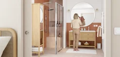 GoodHome Meuble sous vasque à poser 4 tiroirs 1 niche placage chêne l.120 cm Perma + plan double vasque céramique blanc Nira,* Meuble Vasque