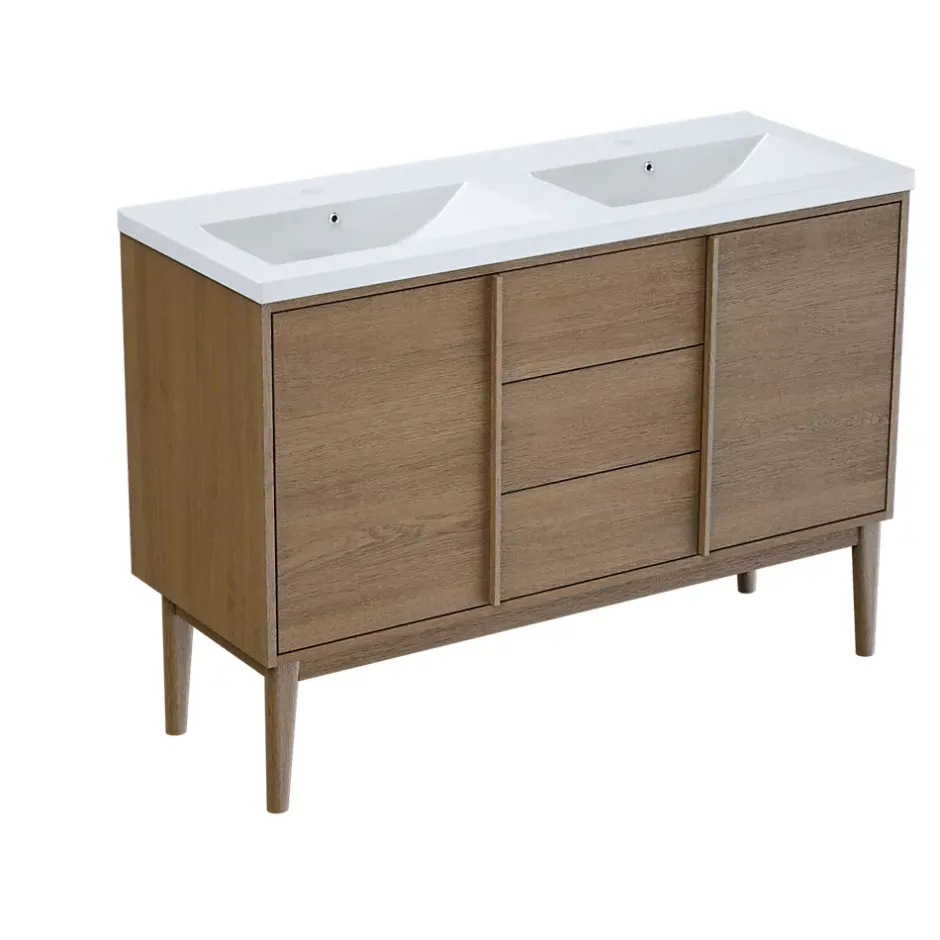 GoodHome Meuble sous vasque à poser placage chêne H.82 x P.45 x l.120 cm Kabayan