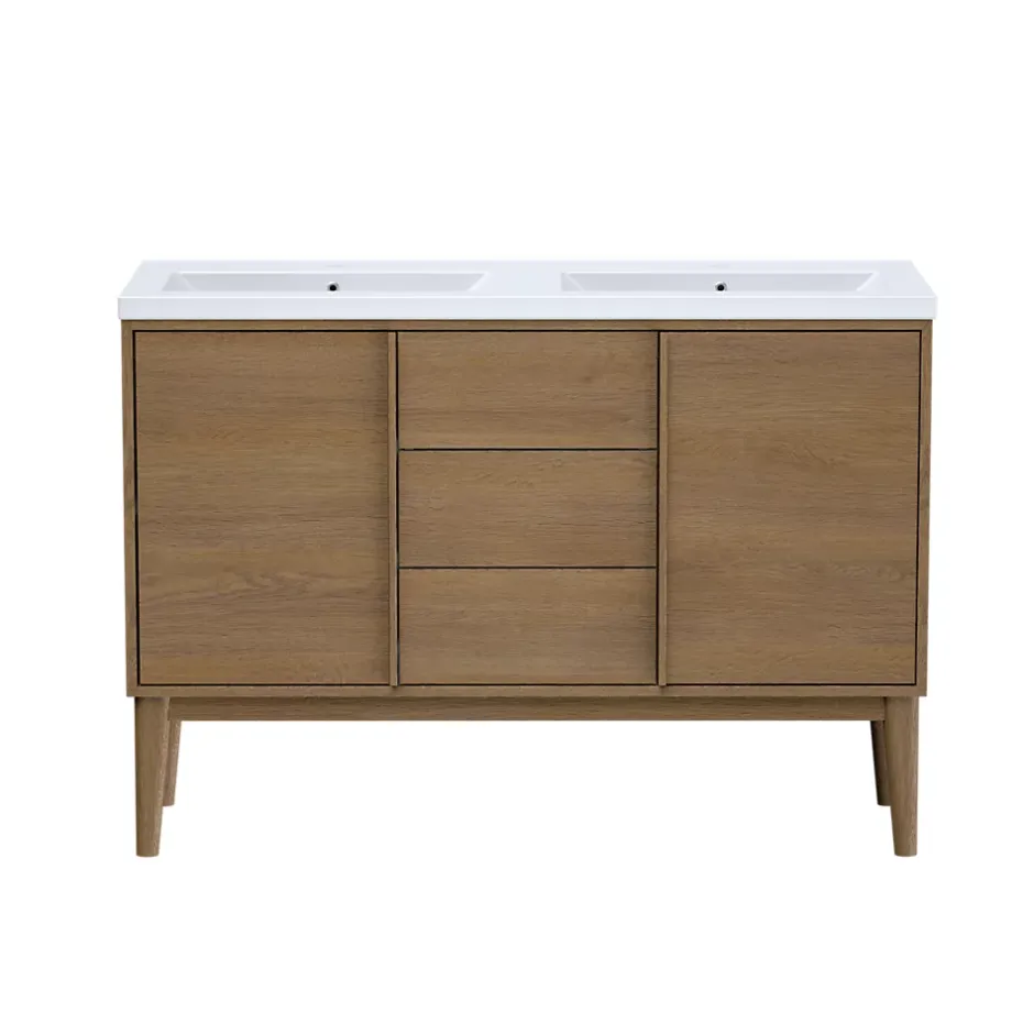 GoodHome Meuble sous vasque à poser placage chêne H.82 x P.45 x l.120 cm Kabayan