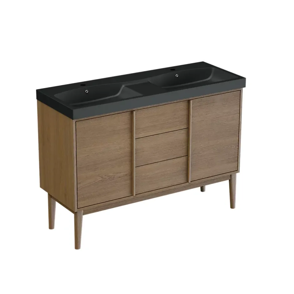 GoodHome Meuble sous vasque à poser placage chêne H.82 x P.45 x l.120 cm Kabayan