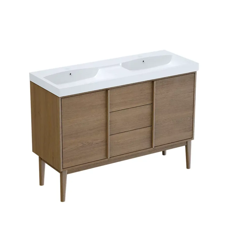 GoodHome Meuble sous vasque à poser placage chêne H.82 x P.45 x l.120 cm Kabayan
