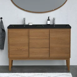 GoodHome Meuble sous vasque à poser placage chêne H.82 x P.45 x l.120 cm Kabayan