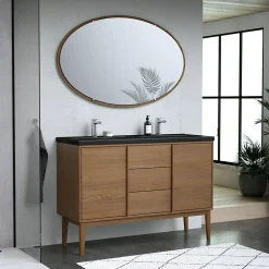 GoodHome Meuble sous vasque à poser placage chêne H.82 x P.45 x l.120 cm Kabayan