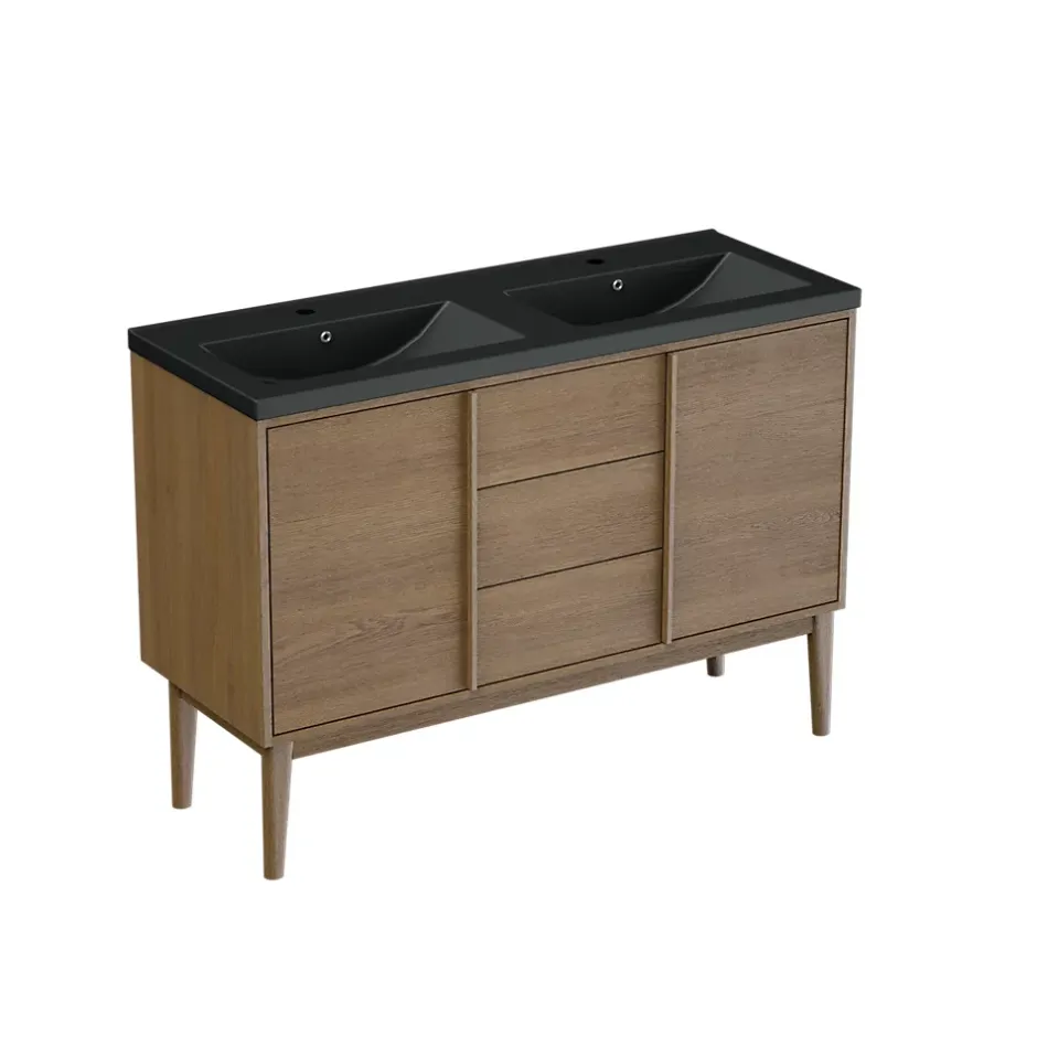 GoodHome Meuble sous vasque à poser placage chêne H.82 x P.45 x l.120 cm Kabayan
