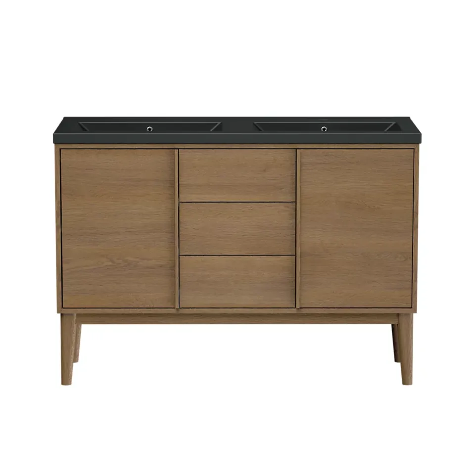 GoodHome Meuble sous vasque à poser placage chêne H.82 x P.45 x l.120 cm Kabayan