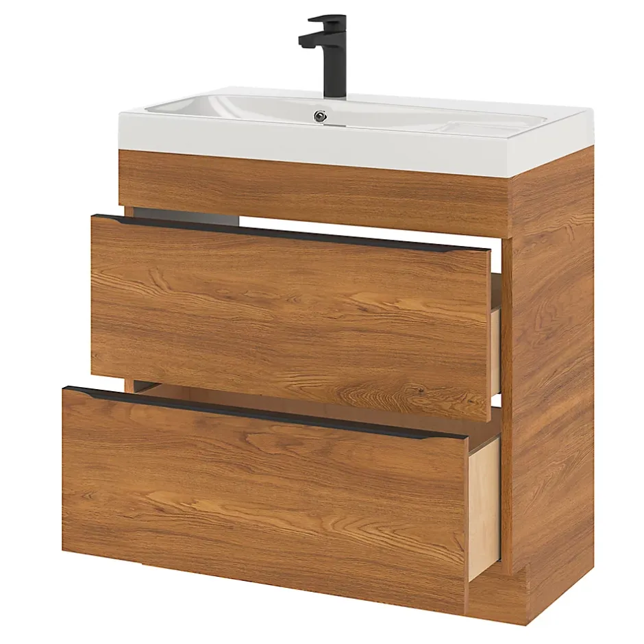 GoodHome Meuble sous vasque à poser effet noyer l.80 x H.82 x P.45 cm, Imandra* Meuble Buanderie|Meuble De Salle De Bains Faible Profondeur