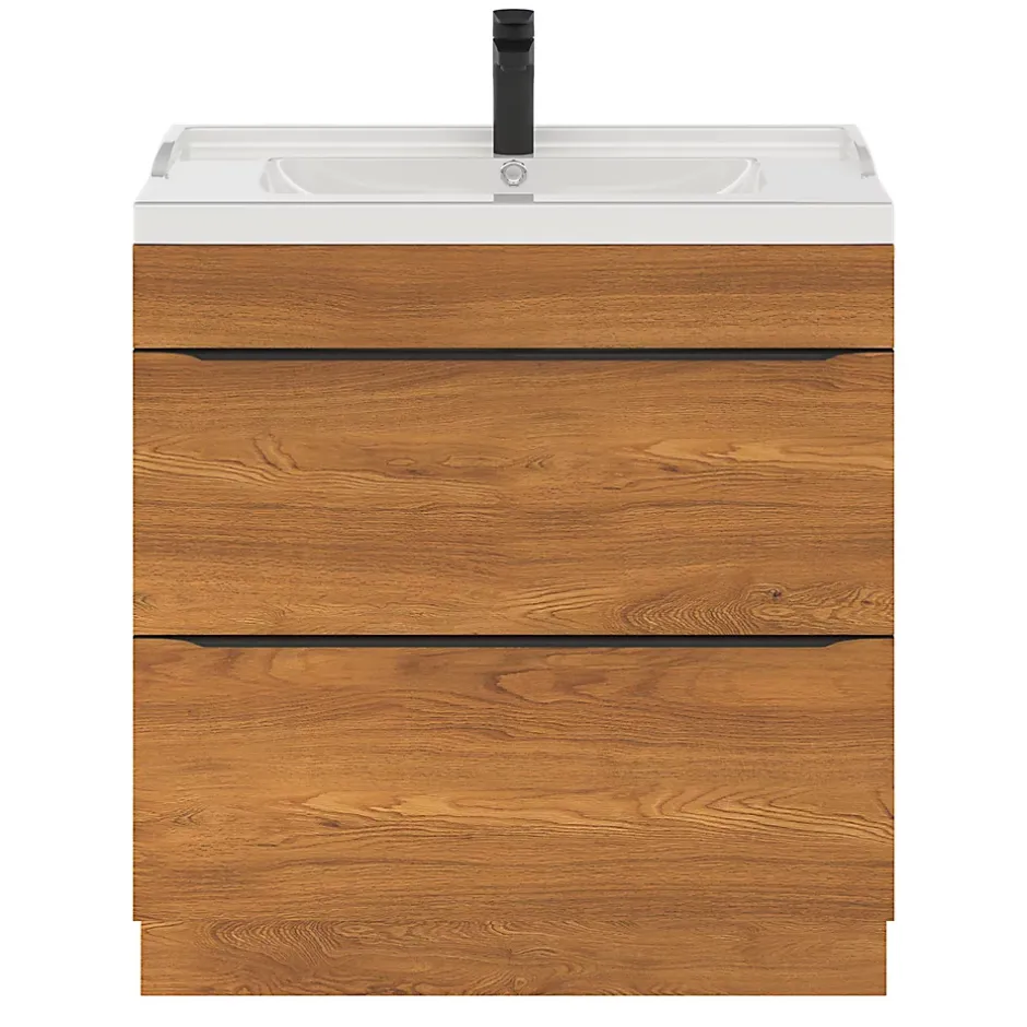 GoodHome Meuble sous vasque à poser effet noyer l.80 x H.82 x P.45 cm, Imandra* Meuble Buanderie|Meuble De Salle De Bains Faible Profondeur