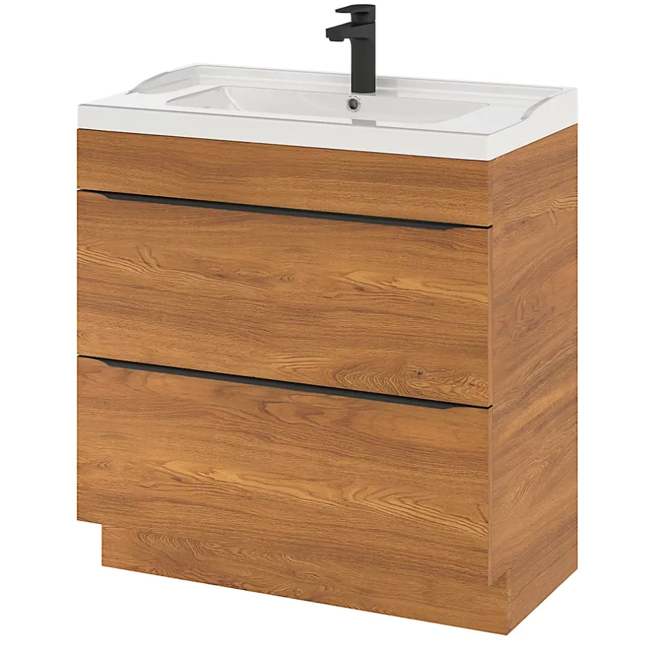 GoodHome Meuble sous vasque à poser effet noyer l.80 x H.82 x P.45 cm, Imandra* Meuble Buanderie|Meuble De Salle De Bains Faible Profondeur