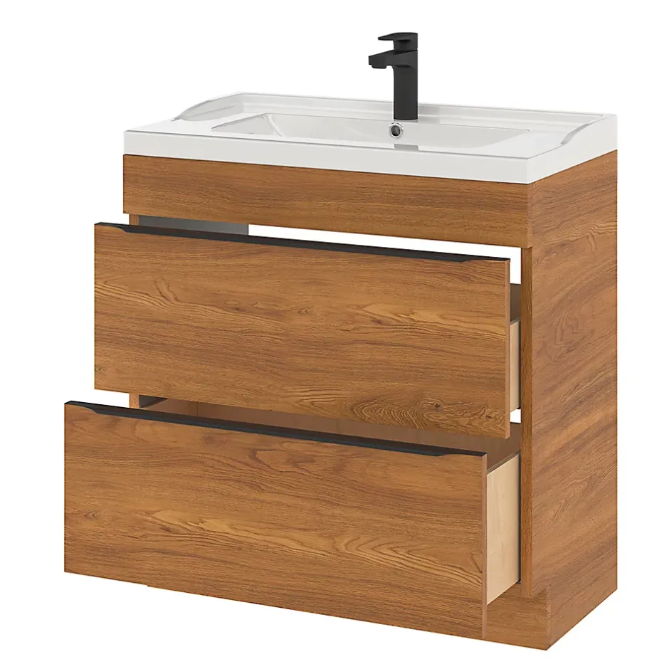 GoodHome Meuble sous vasque à poser effet noyer l.80 x H.82 x P.45 cm, Imandra* Meuble Buanderie|Meuble De Salle De Bains Faible Profondeur