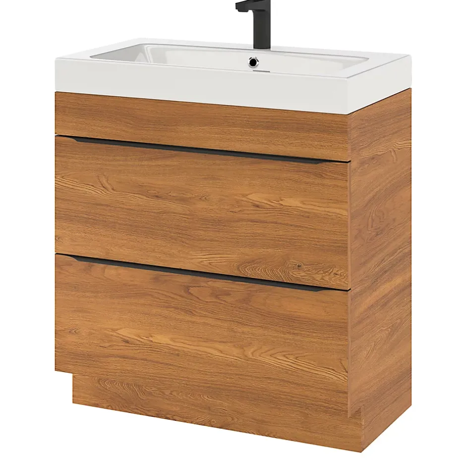 GoodHome Meuble sous vasque à poser effet noyer l.80 x H.82 x P.45 cm, Imandra* Meuble Buanderie|Meuble De Salle De Bains Faible Profondeur