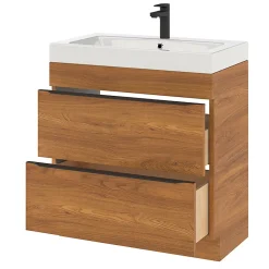 GoodHome Meuble sous vasque à poser effet noyer l.80 x H.82 x P.45 cm, Imandra* Meuble Buanderie|Meuble De Salle De Bains Faible Profondeur