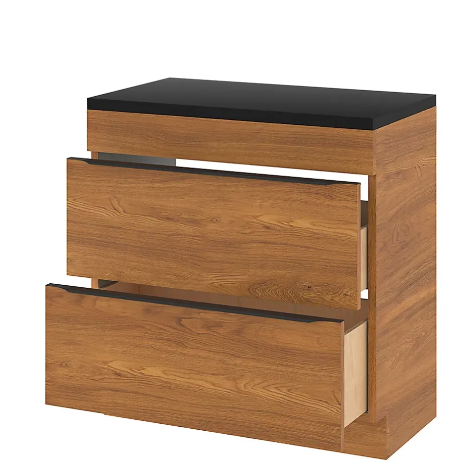 GoodHome Meuble sous vasque à poser effet noyer l.80 x H.82 x P.45 cm, Imandra* Meuble Buanderie|Meuble De Salle De Bains Faible Profondeur