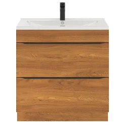 GoodHome Meuble sous vasque à poser effet noyer l.80 x H.82 x P.45 cm, Imandra* Meuble Buanderie|Meuble De Salle De Bains Faible Profondeur